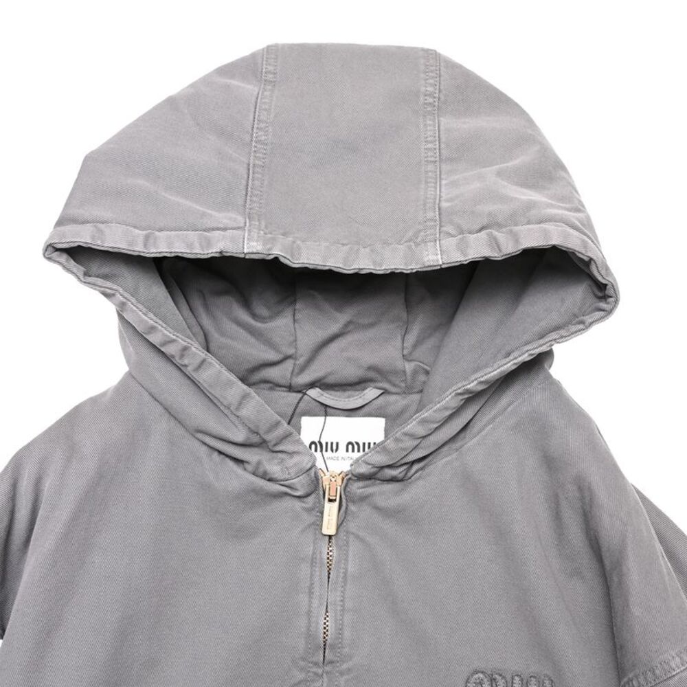 Miu Miu Zip-Up Padded Hooded Jacket in Grey Cotton - Picture 4 of 12